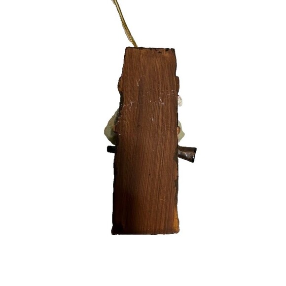 Christmas Santa Hunter Sitting w/Gun Ornament Painted Resin Cabincore Rustic - Picture 3 of 3